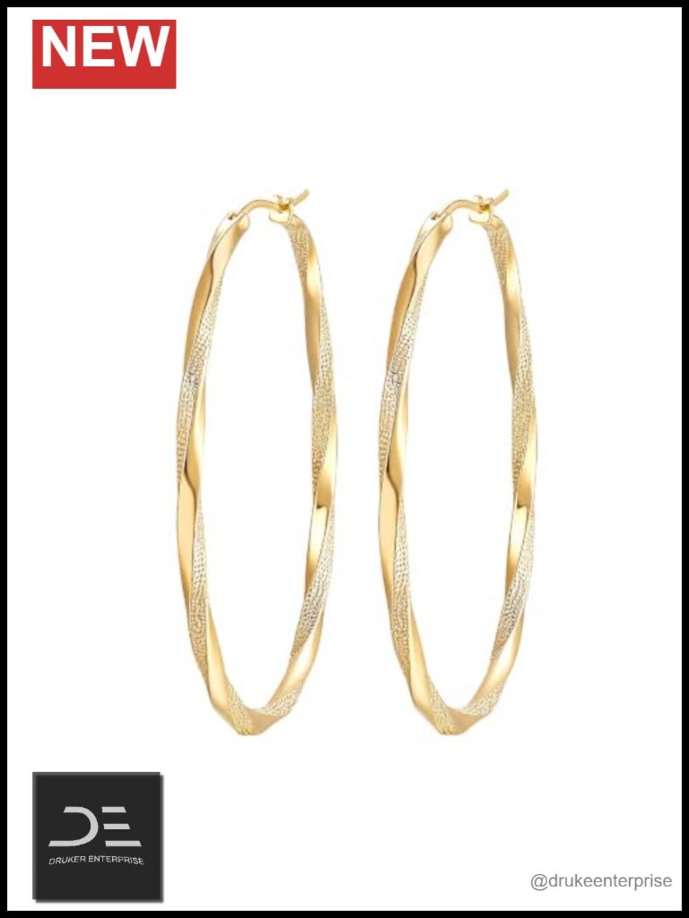 14K Gold Plated Twisted Hoop Earrings Hypoallergenic Lightweight Hinge Clasp